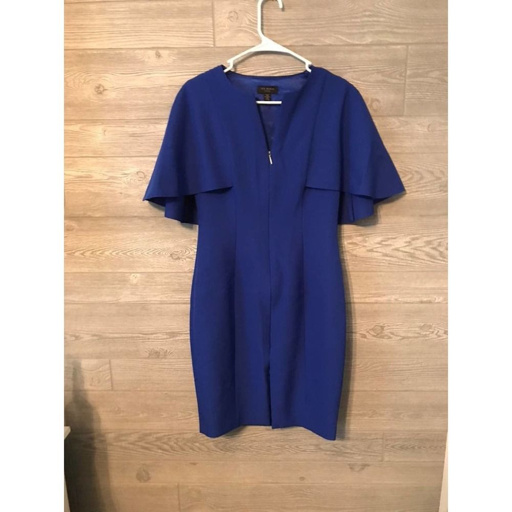 Ted Baker bight blue porisa cap back crepe bodycon dress size small